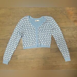 Hollister Blue and White Floral Cardigan size small